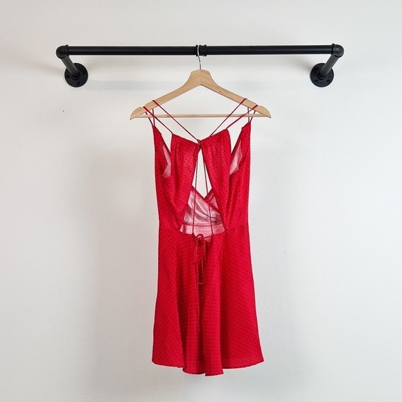 NWT Zara Silky Polka Dot Tie Back Mini Dress Red & Black - Picture 9 of 10